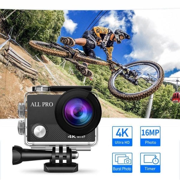 Color: Black - 4K Action Pro Waterproof All Digital UHD WiFi Camera + RF Remote And Accessories