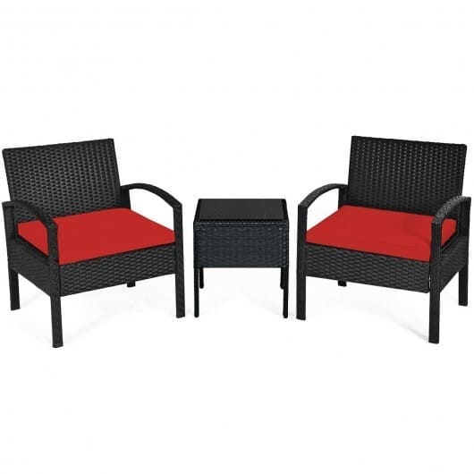 3 Pieces Outdoor Rattan Patio Conversation Set -Red
