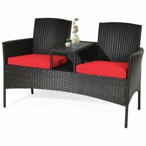 Modern Patio Conversation Set with Built-in Coffee Table - Red