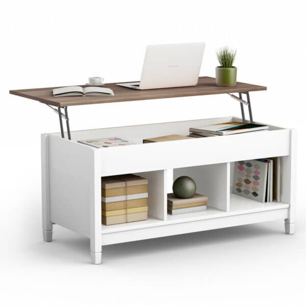 Lift Top Coffee Table with Hidden Storage Compartment-White - Image 2