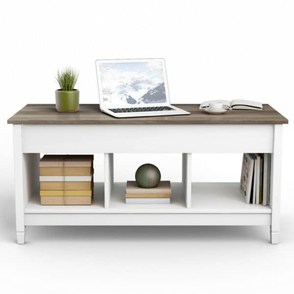 Lift Top Coffee Table with Hidden Storage Compartment-White - Image 3