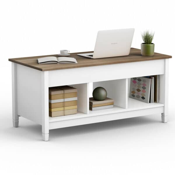 Lift Top Coffee Table with Hidden Storage Compartment-White - Image 4