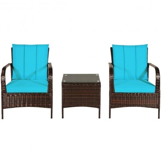 3 Pcs Patio Rattan Furniture Set with Glass Top Coffee Table - Image 5