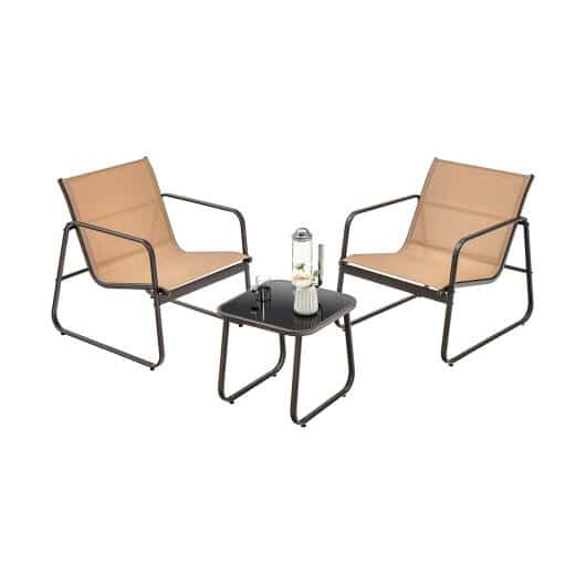3 Pieces Patio Conversation Set with Breathable Fabric