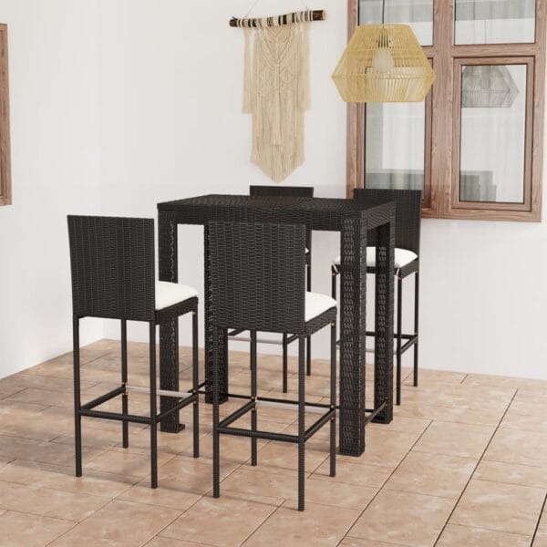 VidaXL 5 Piece Patio Bar Set with Cushions Poly Rattan, Black