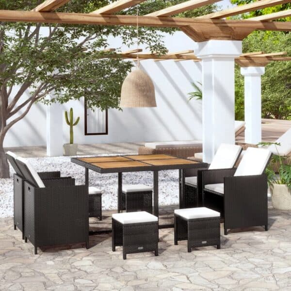 vidaXL 9 Piece Patio Dining Set Poly Rattan and Acacia Wood