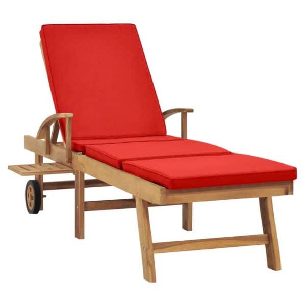 vidaXL Sun Lounger with Cushion Solid Teak Wood Red - Image 3
