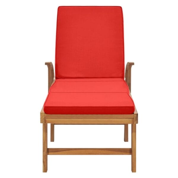 vidaXL Sun Lounger with Cushion Solid Teak Wood Red - Image 4