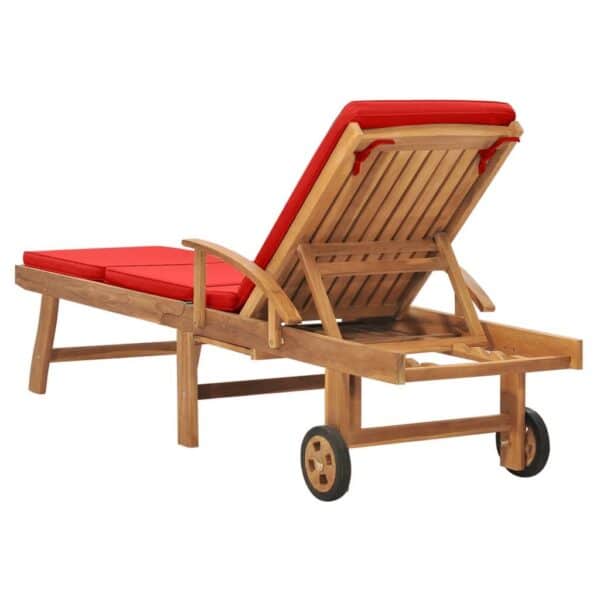 vidaXL Sun Lounger with Cushion Solid Teak Wood Red - Image 5