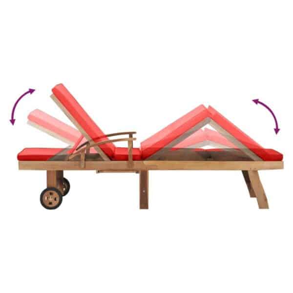 vidaXL Sun Lounger with Cushion Solid Teak Wood Red - Image 6