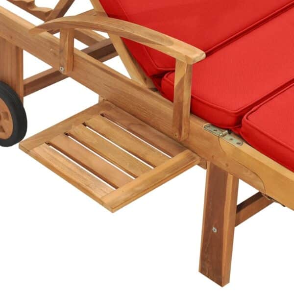 vidaXL Sun Lounger with Cushion Solid Teak Wood Red - Image 7