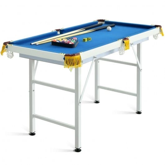 47 Inch Folding Kid's Billiard Table with Cues and Brush Chalk-Blue