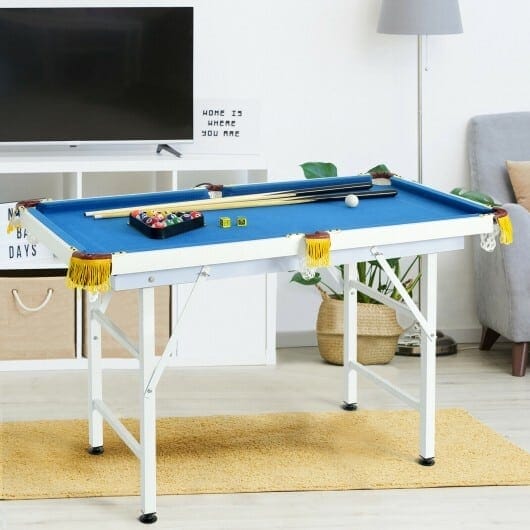 47 Inch Folding Kid's Billiard Table with Cues and Brush Chalk-Blue - Image 2