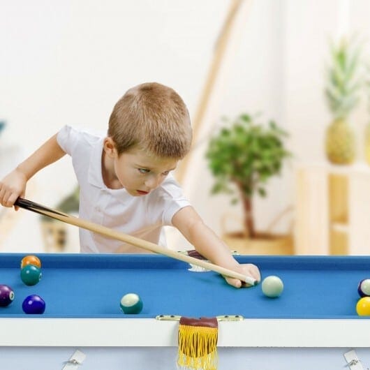 47 Inch Folding Kid's Billiard Table with Cues and Brush Chalk-Blue - Image 4