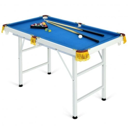 47 Inch Folding Kid's Billiard Table with Cues and Brush Chalk-Blue - Image 5
