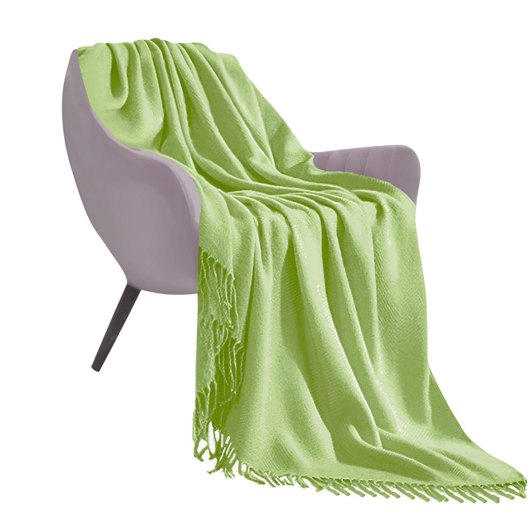 SOGA Green Acrylic Knitted Throw Blanket Solid Fringed