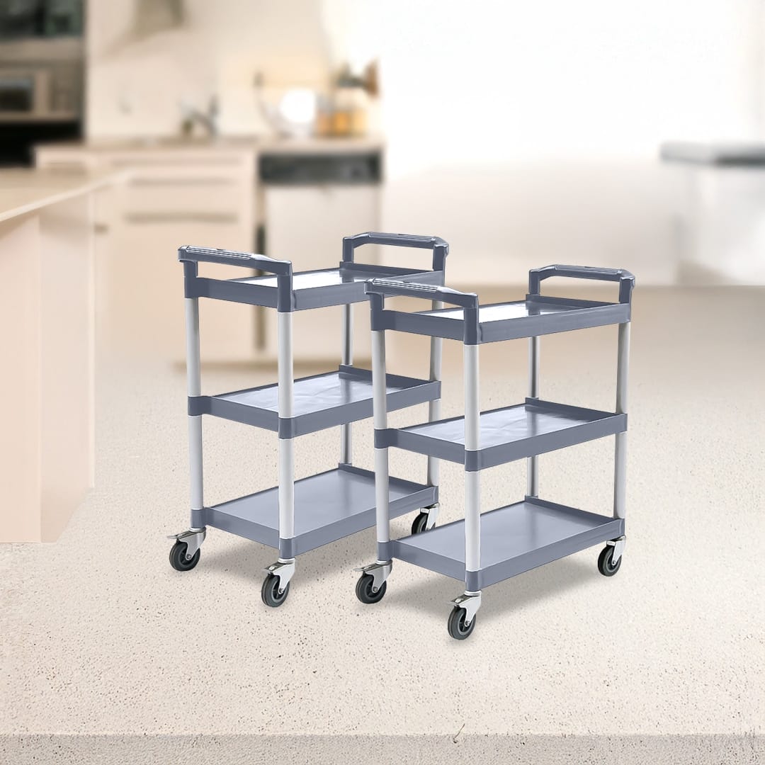 SOGA 2X 3 Tier Food Trolley Portable Kitchen Cart Gray - Image 5