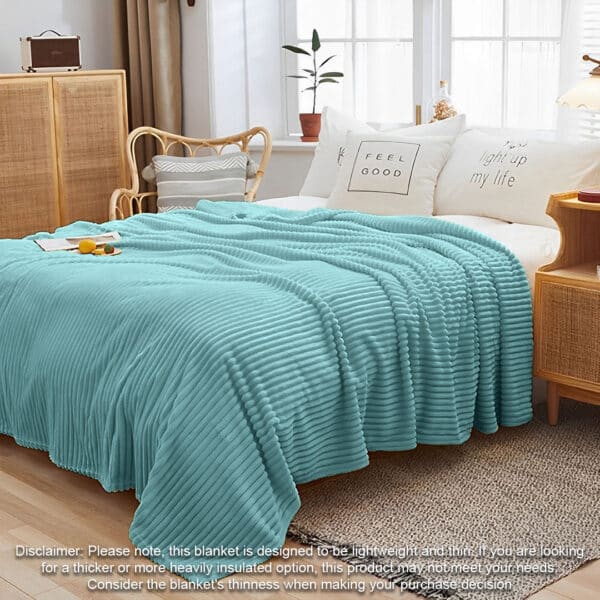 SOGA Sky Blue Throw Blanket Warm Cozy Striped Pattern Thin Flannel Coverlet Fleece Bed Sofa Comforter - Image 12