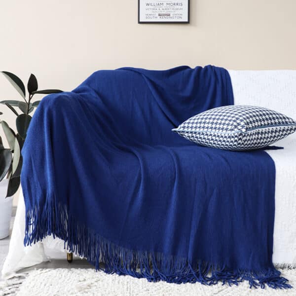 SOGA Royal Blue Acrylic Knitted Throw Blanket - Image 11