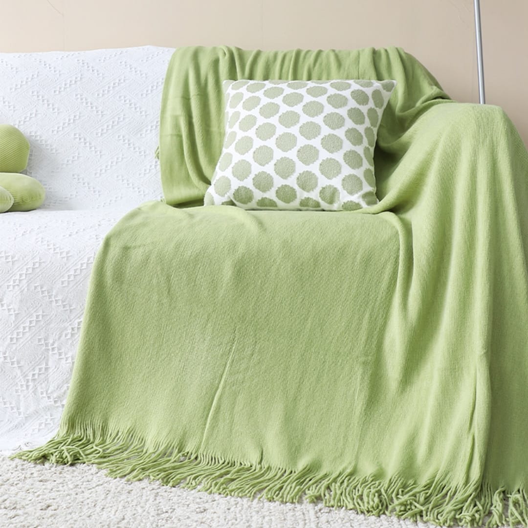 SOGA Green Acrylic Knitted Throw Blanket Solid Fringed - Image 11