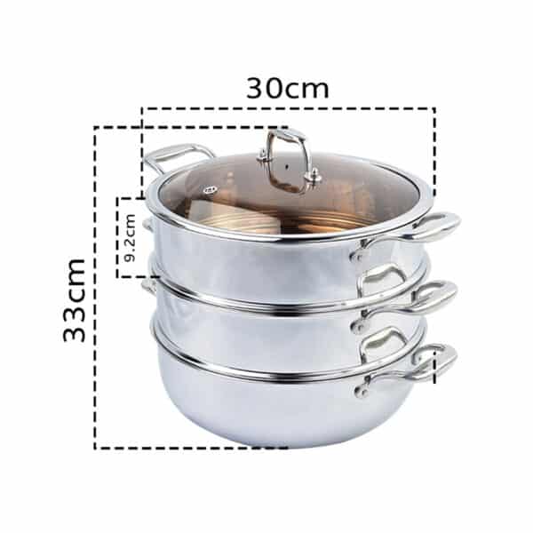 SOGA 2X 3 Tier 30cm Heavy Duty Stainless Steel Food Steamer - Image 2