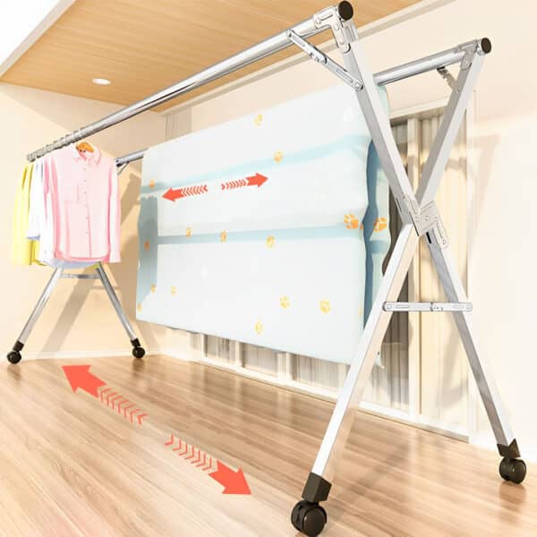SOGA 2X 2.4m Portable Standing Clothes Drying Rack with Wheels - Image 6