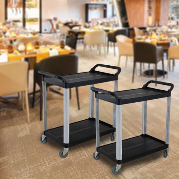 SOGA 2 Tier Food Trolley Portable Kitchen Cart Multifunctional Big Utility Service with wheels 845x430x940mm Black - Image 2
