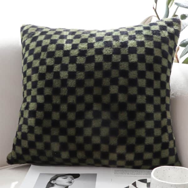 SOGA 45cm Urban Light Luxury Pillow Dark Night Green Checkered Square Throw Pillow - Image 2