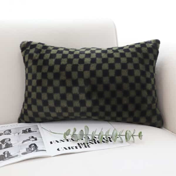 SOGA 30cm Urban Light Luxury Dark Green Checkered Lumbar Throw Pillow - Image 2