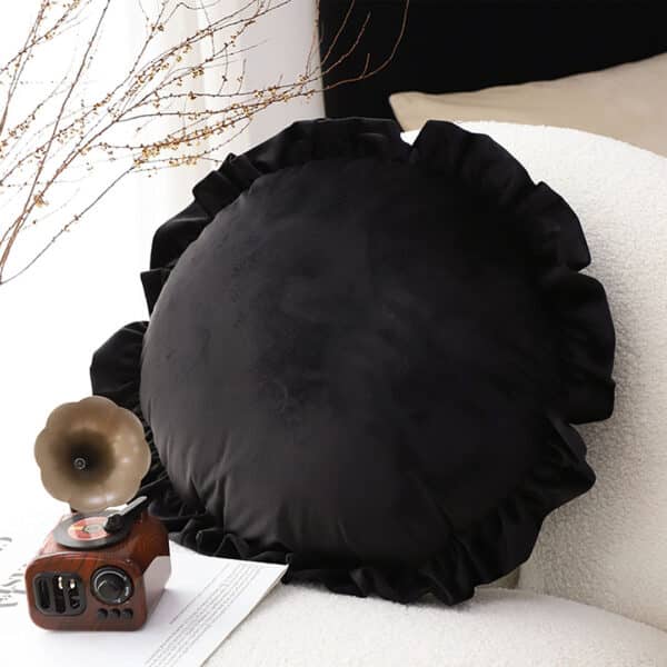 SOGA 45cm Butterfly Black Vintage Lotus Leaf Edge Round Throw Pillow - Image 2
