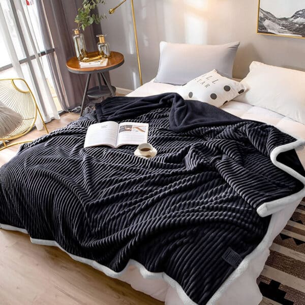 SOGA Black Throw Blanket Warm Cozy Double Sided Thick Flannel Coverlet Fleece Bed Sofa Comforter - Image 2