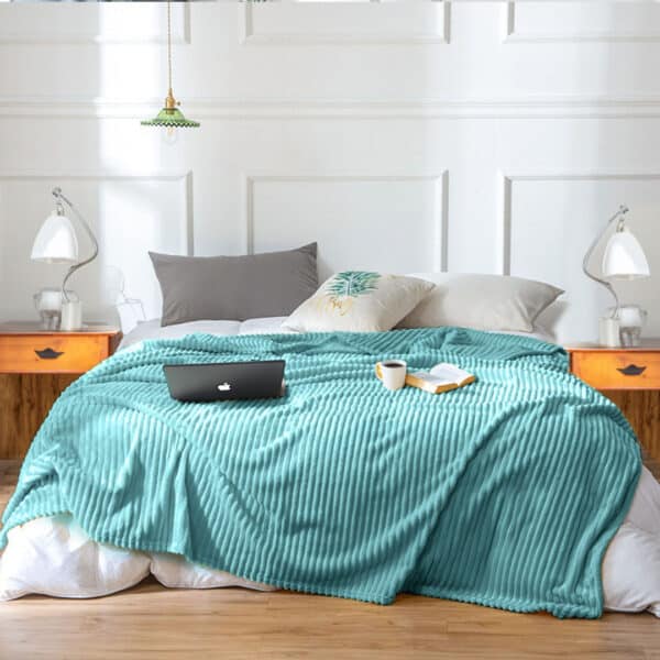 SOGA Sky Blue Throw Blanket Warm Cozy Striped Pattern Thin Flannel Coverlet Fleece Bed Sofa Comforter - Image 8
