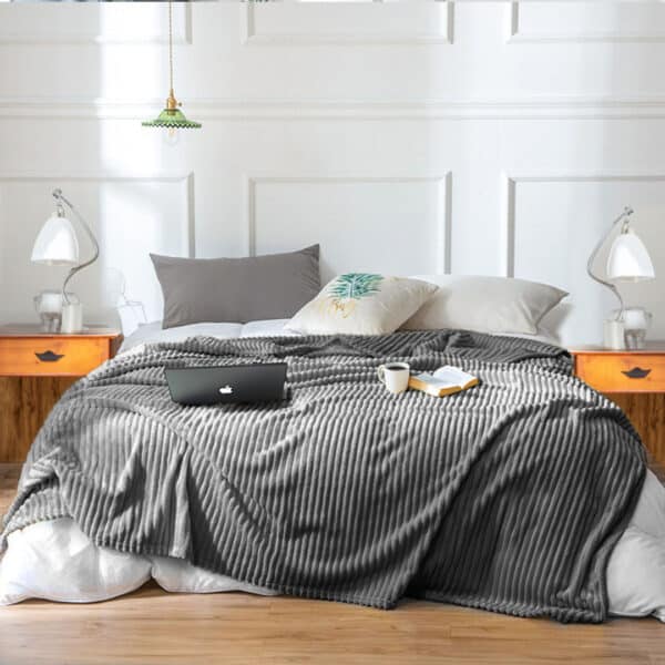 SOGA Grey Throw Blanket Warm Cozy Striped Pattern Thin Flannel Coverlet Fleece Bed Sofa Comforter - Image 12