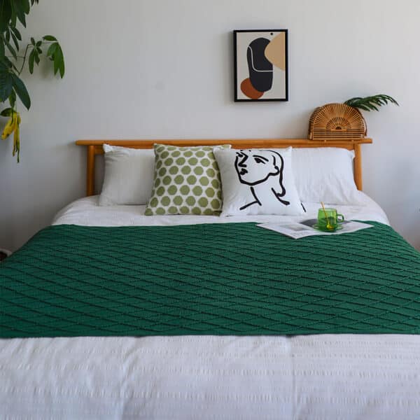 SOGA Green Diamond Pattern Knitted Throw Blanket - Image 6