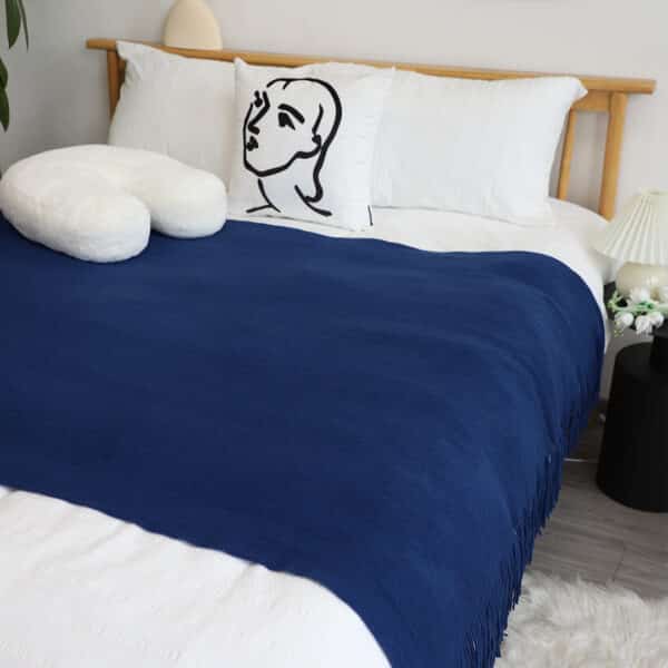SOGA Royal Blue Acrylic Knitted Throw Blanket - Image 10