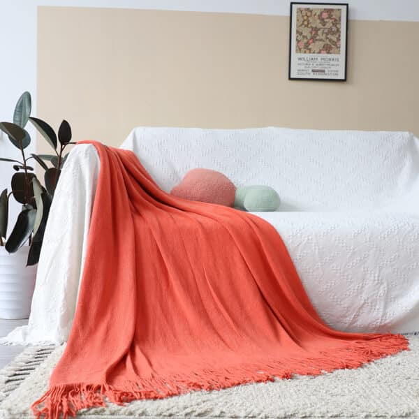 SOGA Orange Acrylic Knitted Throw Blanket - Image 3