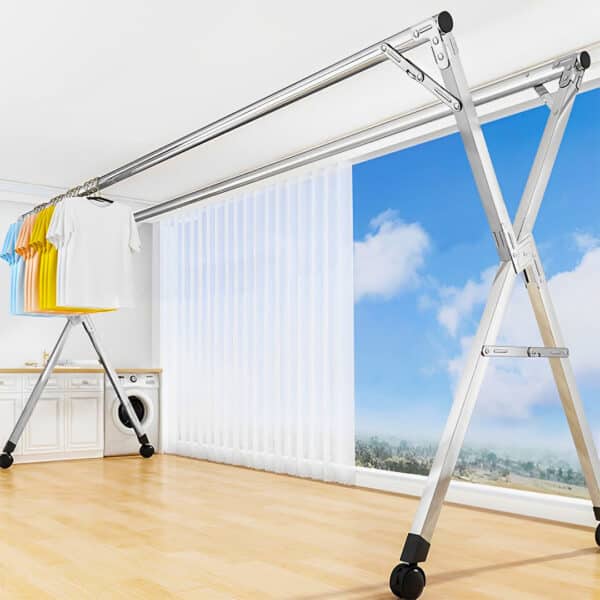 SOGA 2X 2.4m Portable Standing Clothes Drying Rack with Wheels - Image 5