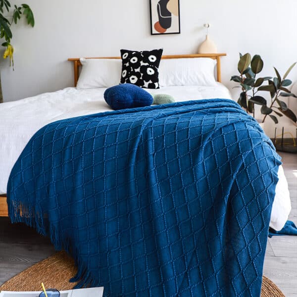 SOGA 2X Blue Diamond Pattern Blanket - Image 8