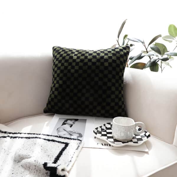 SOGA 45cm Urban Light Luxury Pillow Dark Night Green Checkered Square Throw Pillow - Image 3