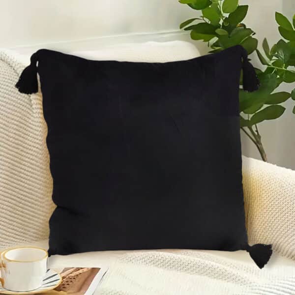 SOGA 45X Black Vintage Butterfly Pillow Tassel Velvet Square Throw Pillow - Image 3