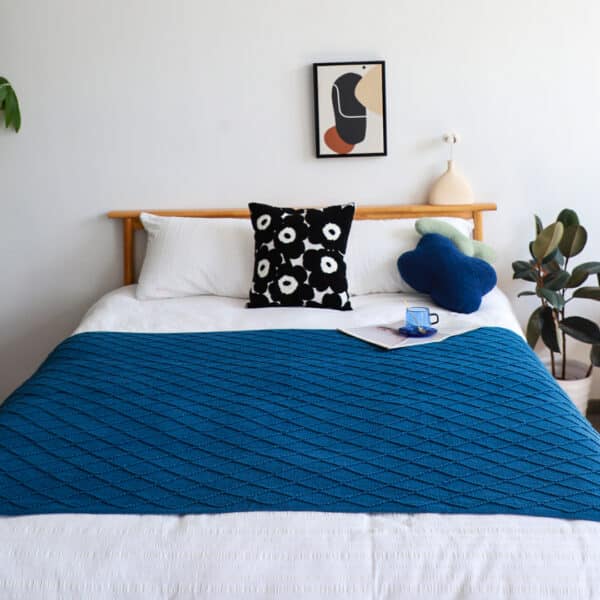 SOGA Royal Blue Diamond Pattern Knitted Throw Blanket Warm Cozy Woven Cover Couch Bed Sofa Home Decor with Tassels - Image 7