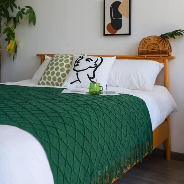 SOGA Green Diamond Pattern Knitted Throw Blanket - Image 5