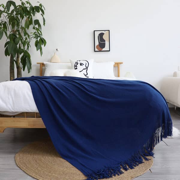 SOGA Royal Blue Acrylic Knitted Throw Blanket - Image 9