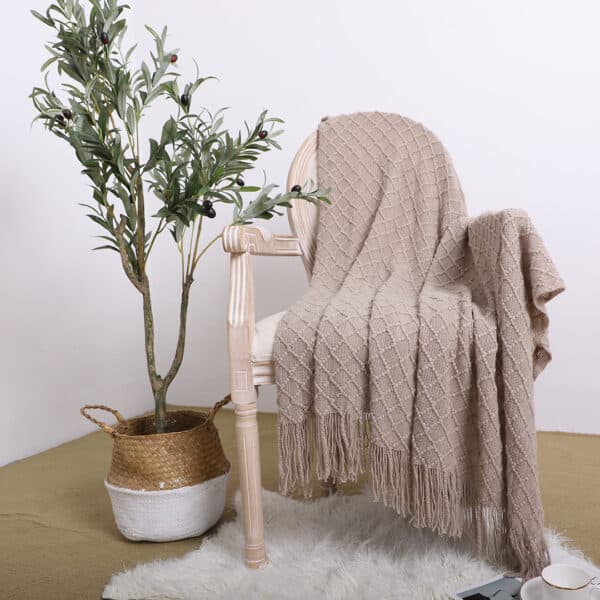SOGA Coffee Diamond Pattern Knitted Throw Blanket - Image 7