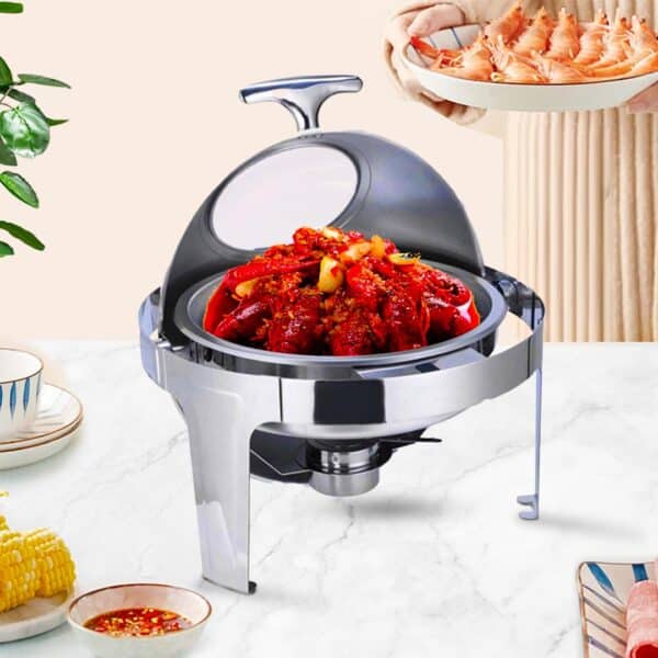 SOGA 6L Round Chafing Stainless Steel Food Warmer with Glass Roll Top - Image 4