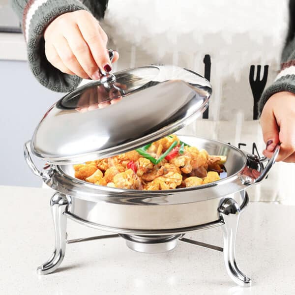 SOGA Stainless Steel Gold Accents Round Buffet Chafing Dish Cater Food Warmer Chafer with Glass Top Lid - Image 5