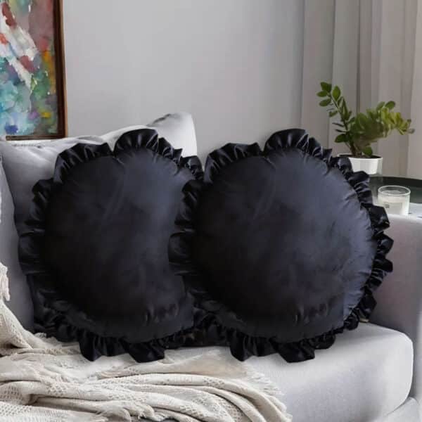 SOGA 45cm Butterfly Black Vintage Lotus Leaf Edge Round Throw Pillow - Image 4