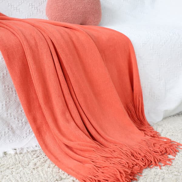 SOGA Orange Acrylic Knitted Throw Blanket - Image 5