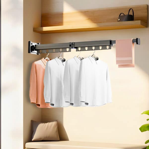 SOGA 2X 127.5cm Wall-Mounted Clothing Dry Rack Retractable Space-Saving Foldable Hanger - Image 4