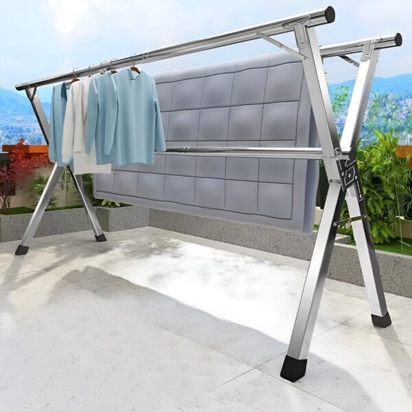 SOGA 2X 2.4m Portable Standing Clothes Drying Rack 3 Poles - Image 5